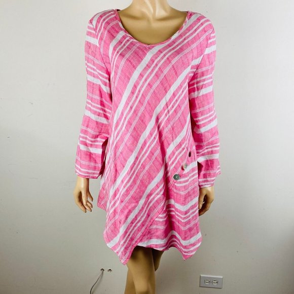 Habitat Pretty Artsy Opposing Stripes Asymmetric Button Accented Tunic Top XL - Picture 1 of 8